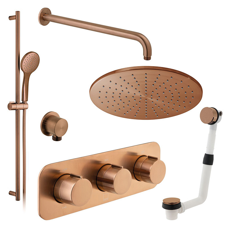 Vado Tablet kompletny 3-drożny termostatyczny zestaw wannowo-prysznicowy podtynkowy miedź brąz szczotkowany IND-3WS-TAB2-BRZ