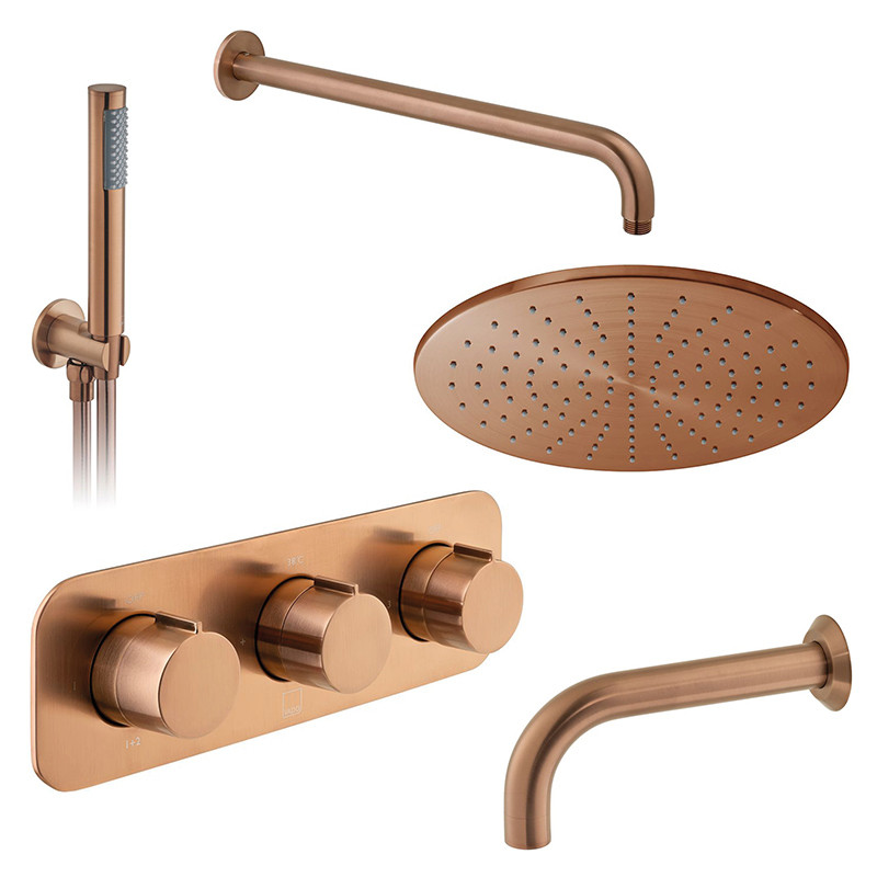 Vado Tablet kompletny 3-drożny termostatyczny zestaw wannowo-prysznicowy podtynkowy miedź brąz szczotkowany IND-3WS-TAB5-BRZ