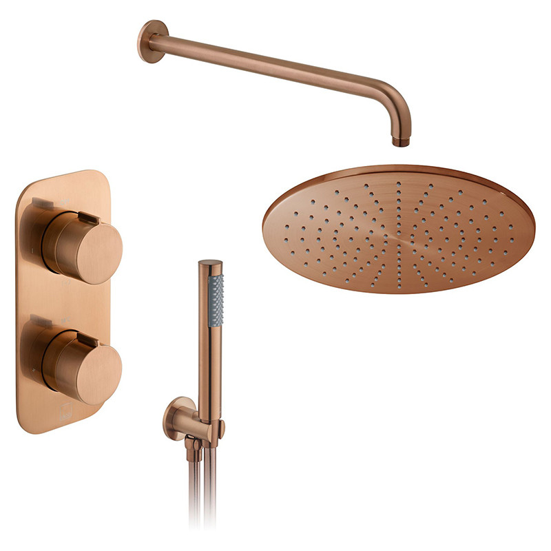 Vado Tablet kompletny termostatyczny zestaw prysznicowy podtynkowy z deszczownicą 30x30 i zestawem punktowym miedź brąz szczotkowany IND-SS-TAB1-BRZ