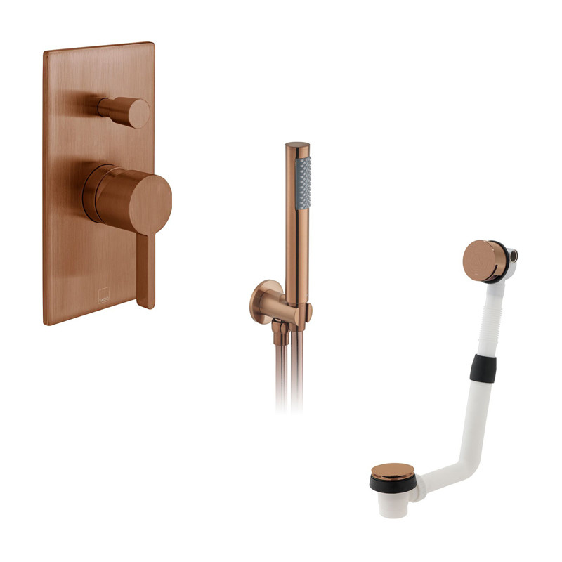 Vado Edit kompletny zestaw wannowy podtynkowy z syfonem z napełnianiem wanny miedź brąz szczotkowany IND-BS-EDI1-BRZ