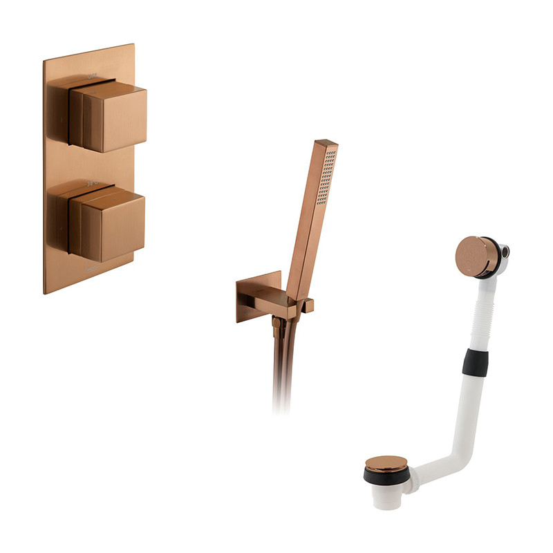 Vado Tablet kompletny termostatyczny zestaw wannowy podtynkowy z syfonem z napełnianiem wanny miedź brąz szczotkowany IND-BS-TAB2-BRZ