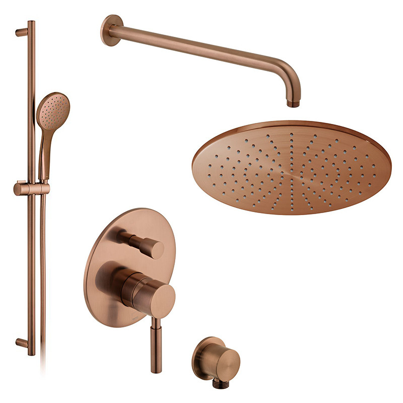 Vado Origins kompletny zestaw prysznicowy podtynkowy z deszczownicą 30x30 i drążkiem miedź brąz szczotkowany IND-SS-ORI2-BRZ