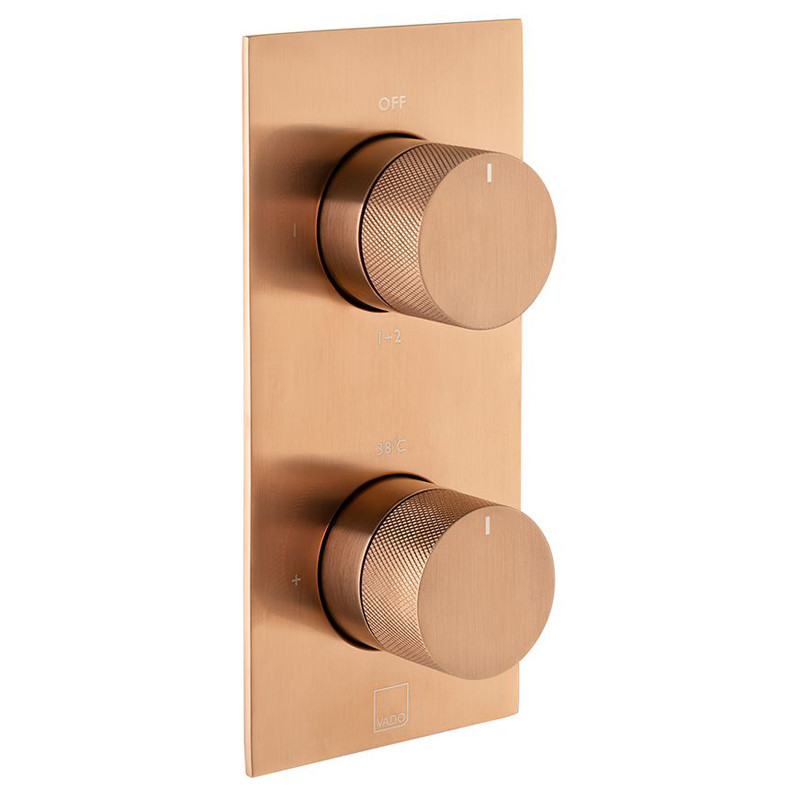 Vado Knurled kompletny termostatyczny zestaw prysznicowy podtynkowy z deszczownicą 30x30 i zestawem punktowym miedź brąz szczotkowany IND-SS-TAB5-BRZK