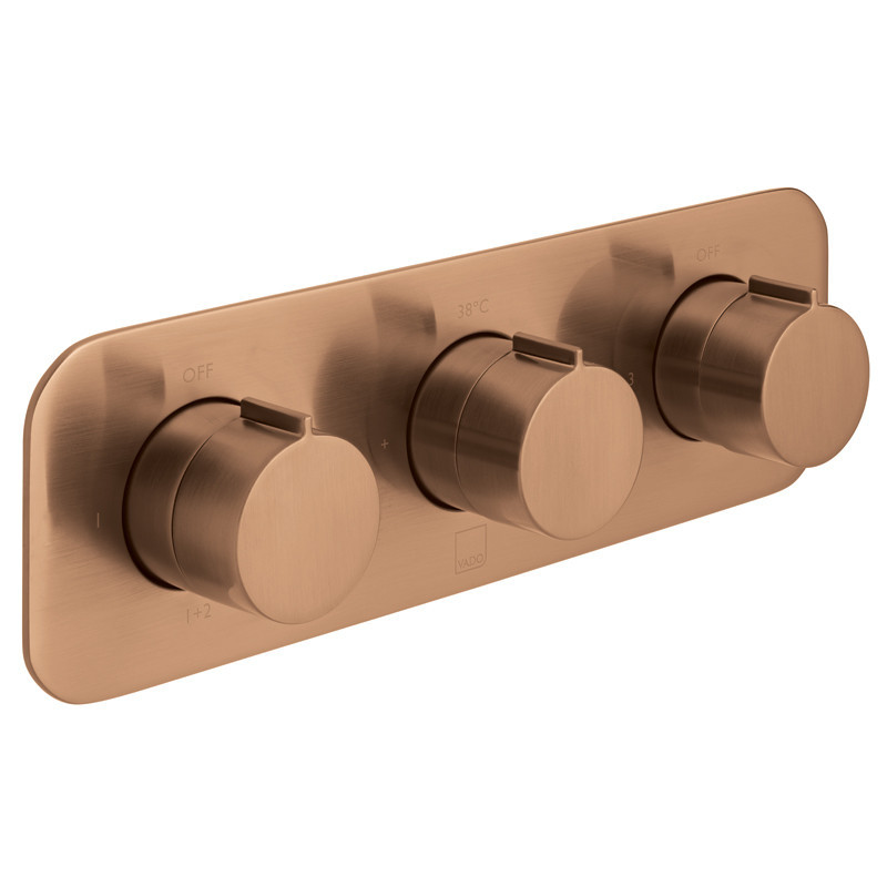 Vado Tablet kompletny 3-drożny termostatyczny zestaw wannowo-prysznicowy podtynkowy miedź brąz szczotkowany IND-3WS-TAB2-BRZ