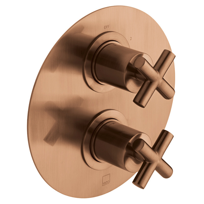 Vado Elements kompletny termostatyczny zestaw prysznicowy podtynkowy z deszczownicą 30x30 i zestawem punktowym miedź brąz szczotkowany IND-SS-ELE1-BRZ