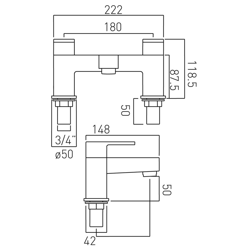 Vado Life bateria wannowa dwuotworowa chrom LIF-137-C/P
