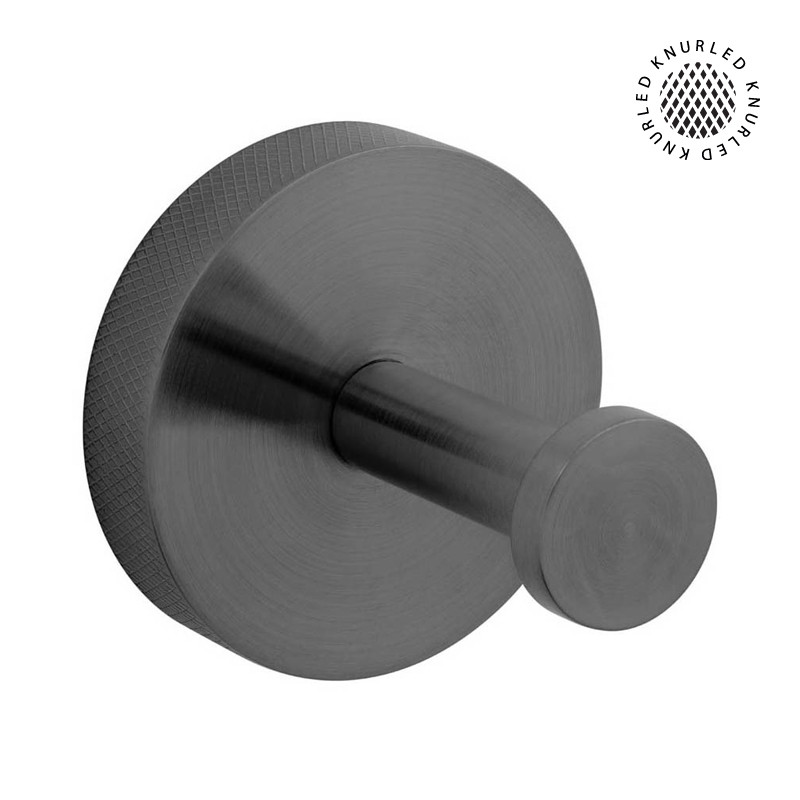 Vado Spa Knurled haczyk łazienkowy pojedynczy czarny szczotkowany IND-SPA186-BLKK