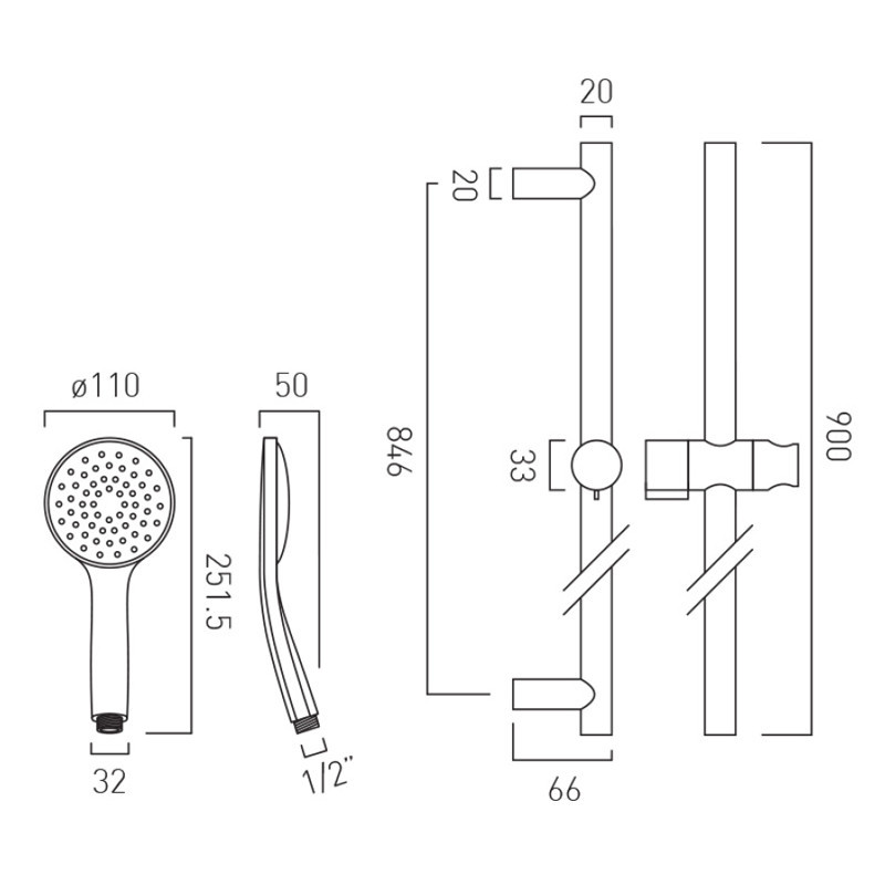 Vado Zoo Individual zestaw prysznicowy z drążkiem 0,9m czarny szczotkowany IND-SFSRK/RO-ATM-BLK