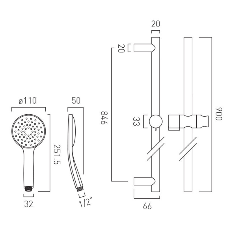 Vado Zoo Individual zestaw prysznicowy z drążkiem 0,9m nikiel szczotkowany IND-SFSRK/RO-ATM-BRN