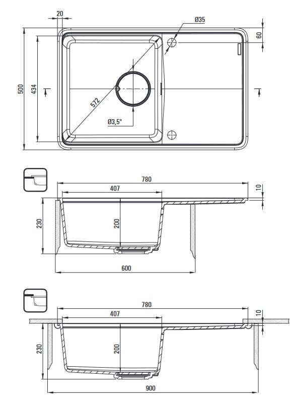 Deante Momi zlewozmywak granitowy 1 komora z ociekaczem czarny nero ZKMN113