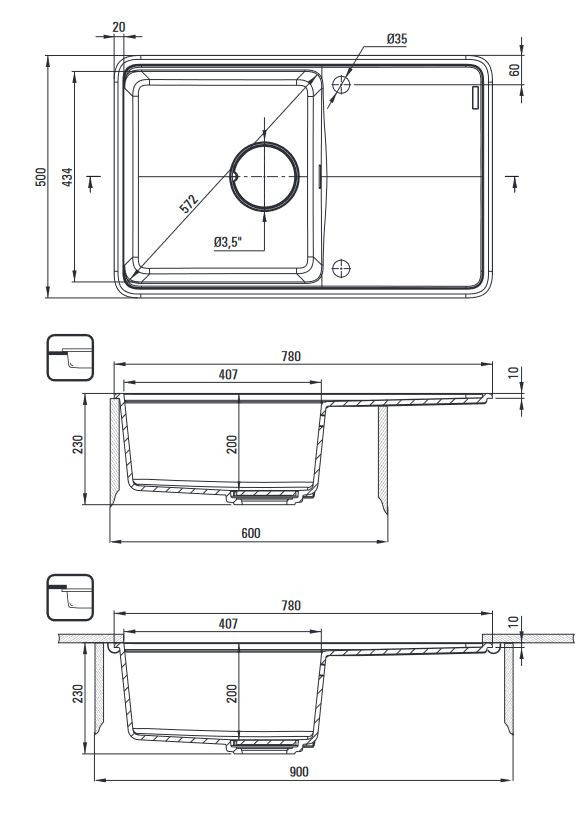 Deante Momi zlewozmywak granitowy 1 komora z ociekaczem antracyt metalik ZKMT113