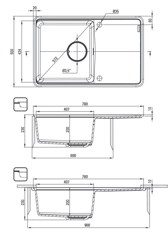Deante Momi zlewozmywak granitowy 1 komora z ociekaczem biały alabaster ZKMA113