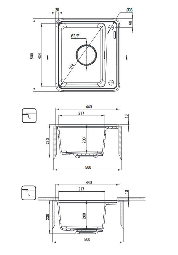 Deante Momi zlewozmywak granitowy 1 komora wpuszczana lub podwieszana grafit metalik ZKMG103