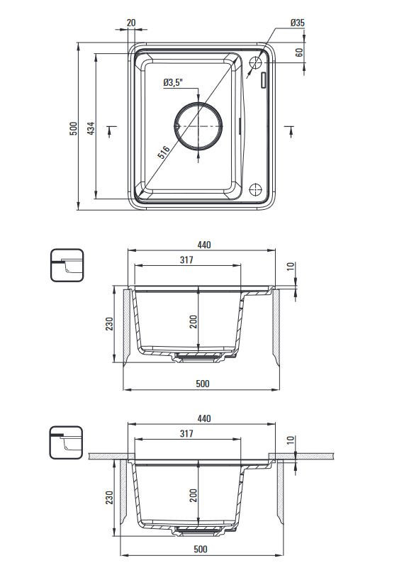 Deante Momi zlewozmywak granitowy 1 komora wpuszczana lub podwieszana nero czarny ZKMN103