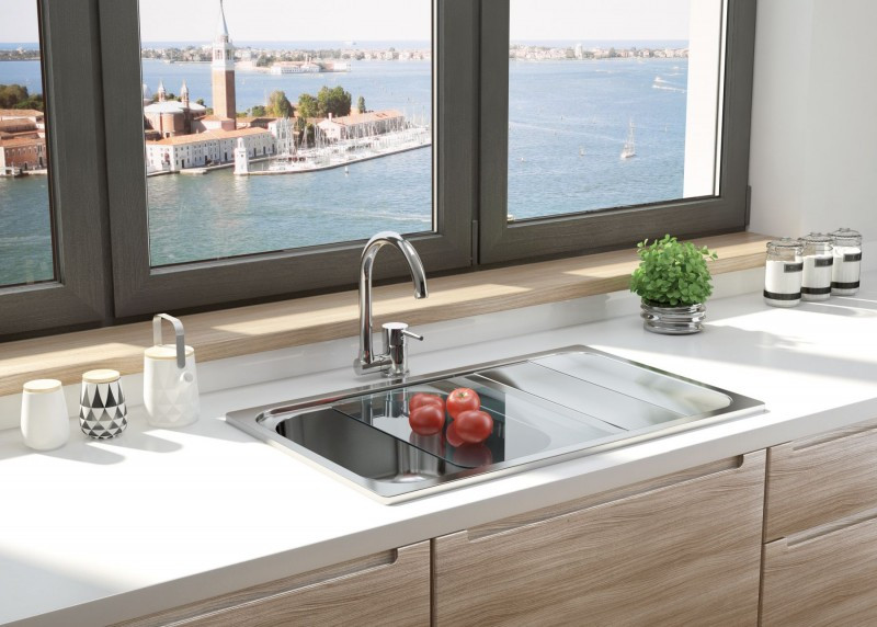 Deante Aster Nero bateria zlewozmywakowa podokienna ze składaną wylewką czarny matowy BCAN61M