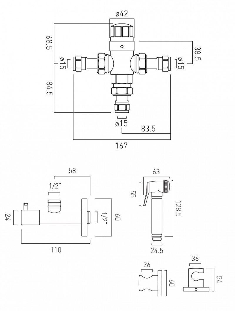 Vado Individual bidetta z podtynkowym zaworem termostatycznym czarny szczotkowany IND-SHATTAF/5001-BLK