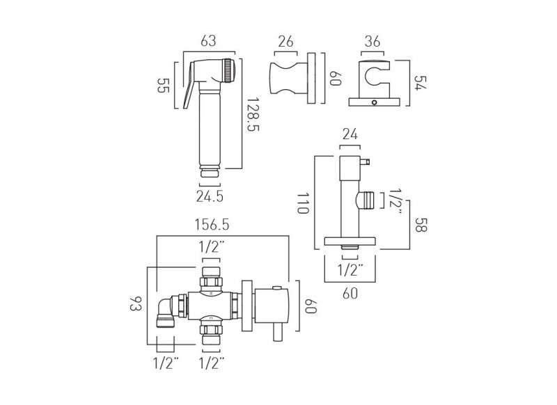 Vado Individual bidetta z zaworem termostatycznym miedź brąz szczotkowany IND-SHATTAF/163-BRZ