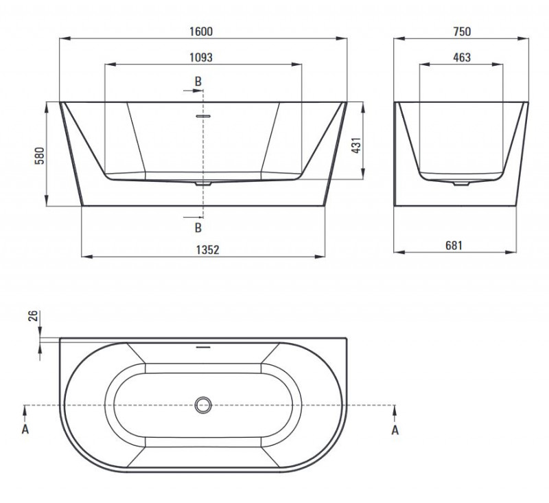 Deante Silia wanna wolnostojąca przyścienna 160x75 akryl biały KDS016W