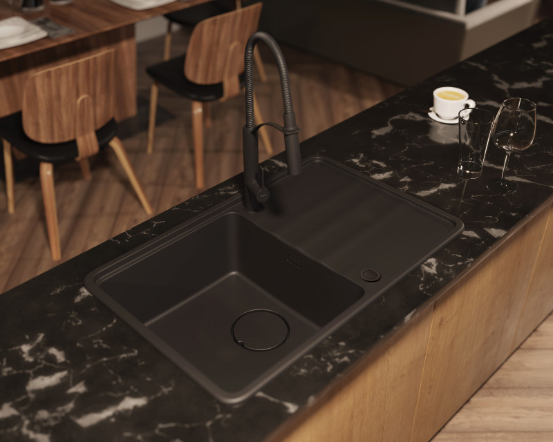 Deante Momi zlewozmywak granitowy 1 komora z ociekaczem czarny nero ZKMN113