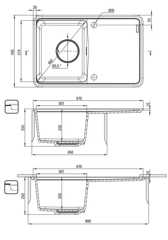 Deante Momi zlewozmywak mały granitowy 1 komora z ociekaczem nero czarny ZKMN11A