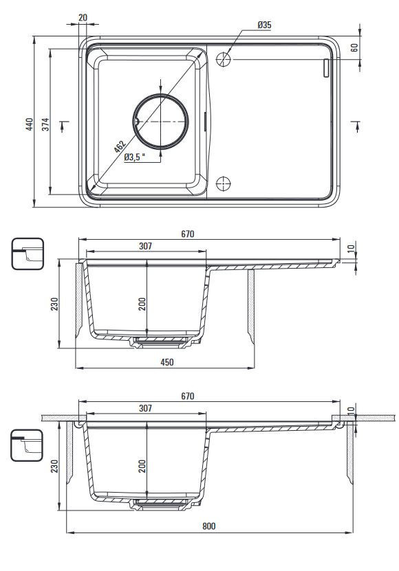 Deante Momi zlewozmywak mały granitowy 1 komora z ociekaczem antracyt metalik ZKMT11A