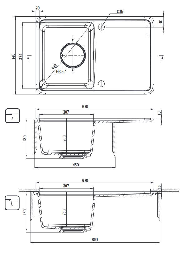 Deante Momi zlewozmywak mały granitowy 1 komora z ociekaczem szary metalik ZKMS11A
