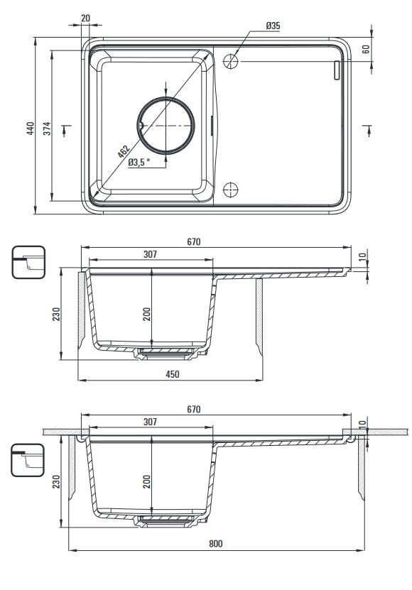 Deante Momi zlewozmywak mały granitowy 1 komora z ociekaczem biały alabaster ZKMA11A