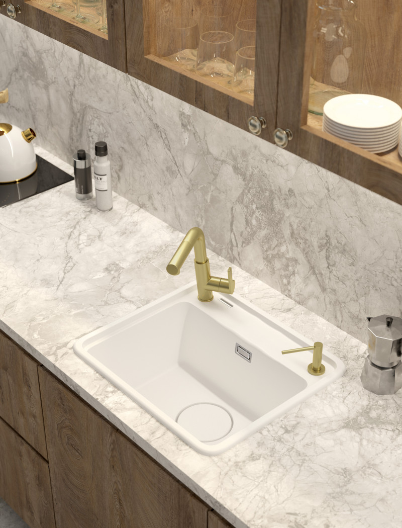 Deante Momi zlewozmywak granitowy 1 komora wpuszczana lub podwieszana biały alabaster ZKMA103