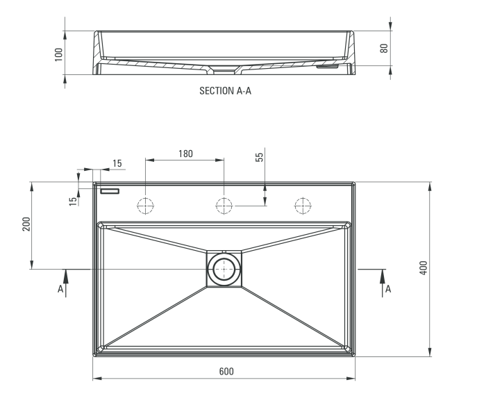 Deante Correo umywalka granitowa stawiana na blat 60x40 cm antracyt CQR TU6S
