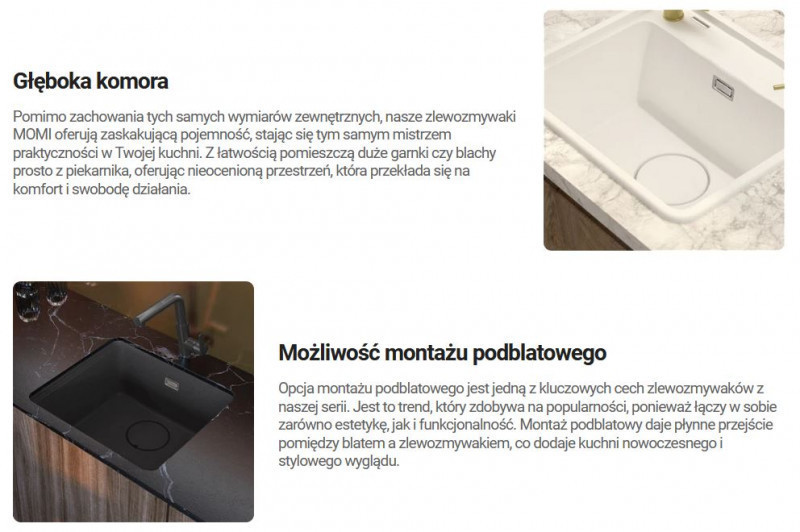 Deante Momi zlewozmywak granitowy 1 komora wpuszczana lub podwieszana grafit metalik ZKMG103