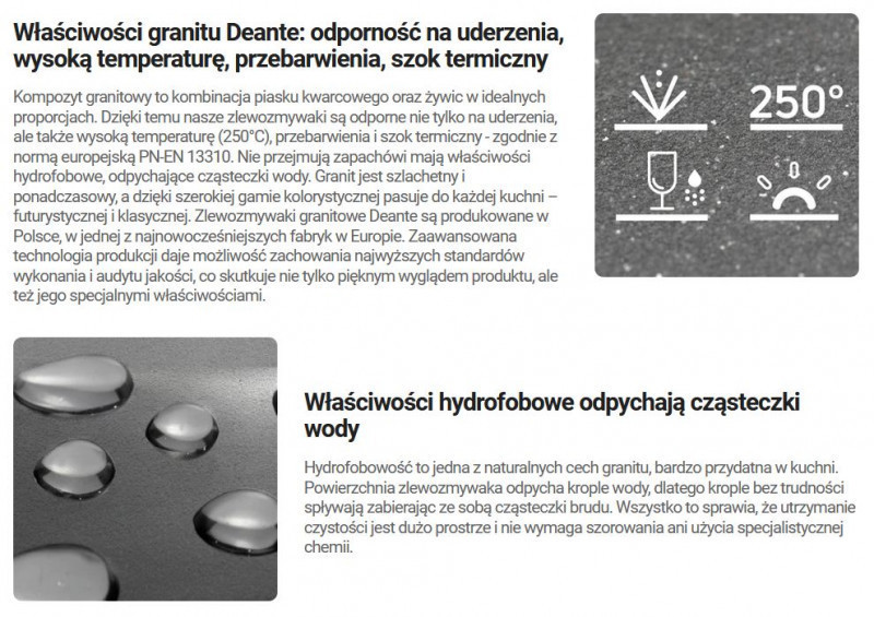 Deante Momi zlewozmywak granitowy 1 komora wpuszczana lub podwieszana szary metalik ZKMS103