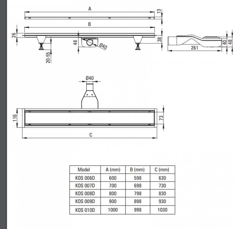 Deante odpływ liniowy odwracalny 70 cm z syfonem KOS007D