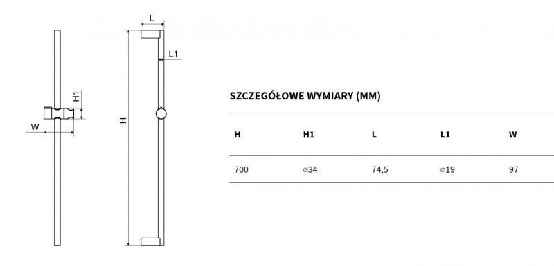 Excellent drążek prysznicowy 0,7 m chrom AREX.SR.70CR