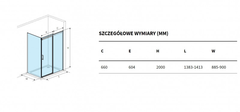 Excellent Rols kabina prostokątna 140x90 cm drzwi przesuwne L/P czarny przeźroczyste Clean Control