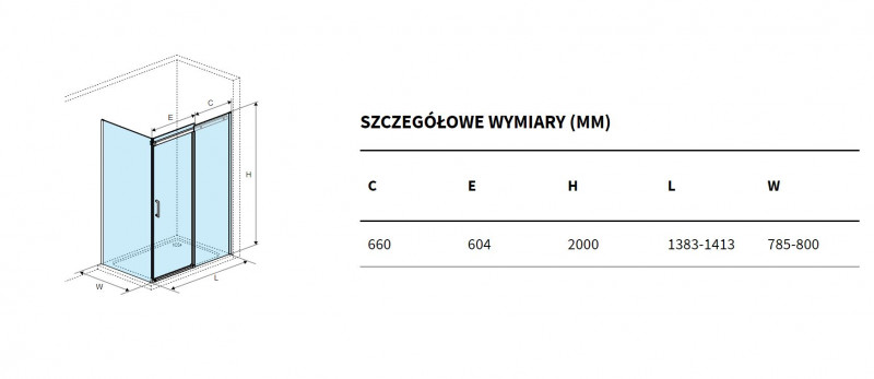 Excellent Rols kabina prostokątna 140x80 cm drzwi przesuwne L/P czarny przeźroczyste Clean Control