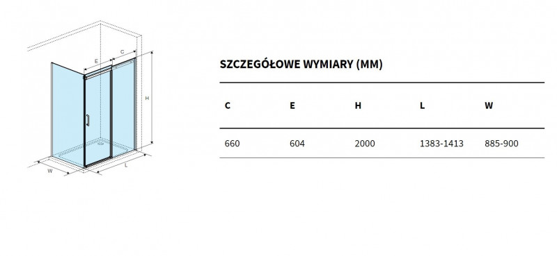 Excellent Rols kabina prostokątna 140x90 cm drzwi przesuwne L/P złoty przeźroczyste Clean Control