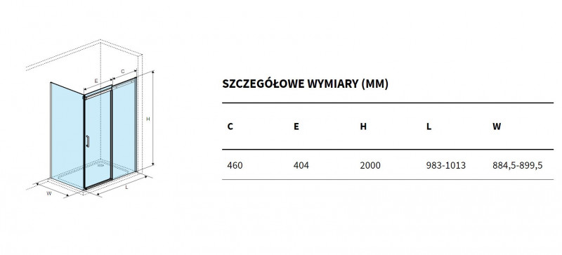 Excellent Rols kabina prostokątna 100x90 cm drzwi przesuwne L/P chrom przeźroczyste Clean Control