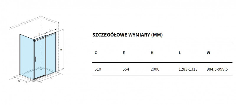 Excellent Rols kabina prostokątna 130x100 cm drzwi przesuwne L/P chrom przeźroczyste Clean Control