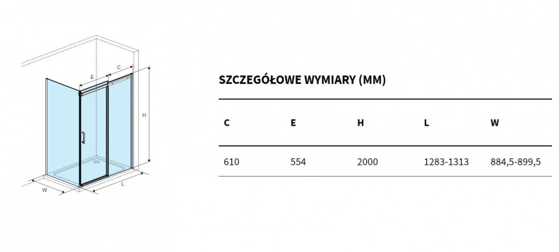 Excellent Rols kabina prostokątna 130x90 cm drzwi przesuwne L/P chrom przeźroczyste Clean Control
