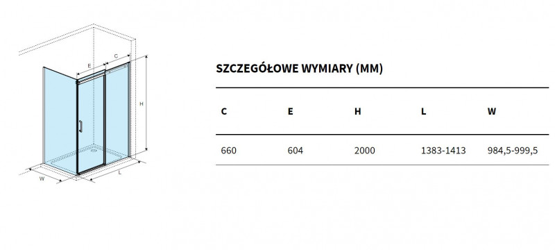 Excellent Rols kabina prostokątna 140x100 cm drzwi przesuwne L/P chrom przeźroczyste Clean Control