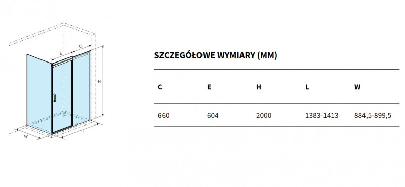 Excellent Rols kabina prostokątna 140x90 cm drzwi przesuwne L/P chrom przeźroczyste Clean Control