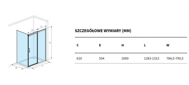 Excellent Rols kabina prostokątna 130x80 cm drzwi przesuwne L/P chrom przeźroczyste Clean Control