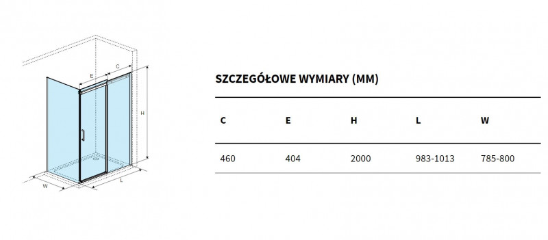 Excellent Rols kabina prostokątna 100x80 cm drzwi przesuwne L/P czarny przeźroczyste Clean Control
