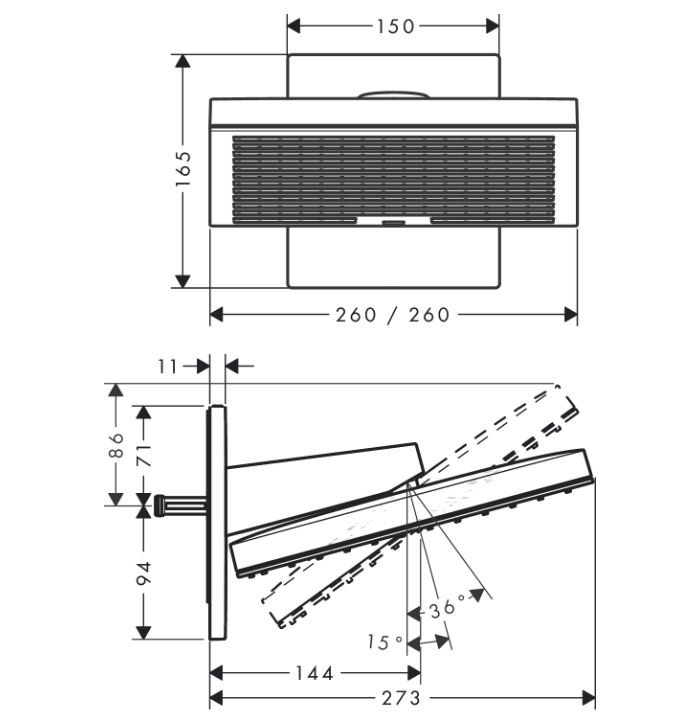 Hansgrohe Pulsify E deszczownica głowica prysznicowa 260 2jet z przyłączem ściennym chrom 24350000
