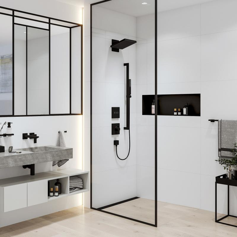 Hansgrohe Pulsify E deszczownica głowica prysznicowa 260 2jet z przyłączem ściennym czarny mat 24350670