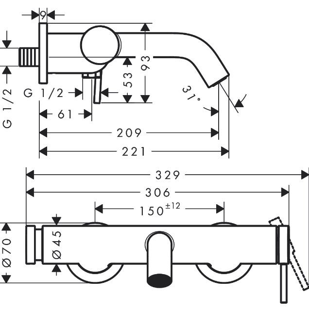Hansgrohe Tecturis S bateria wannowa ścienna chrom 73422000