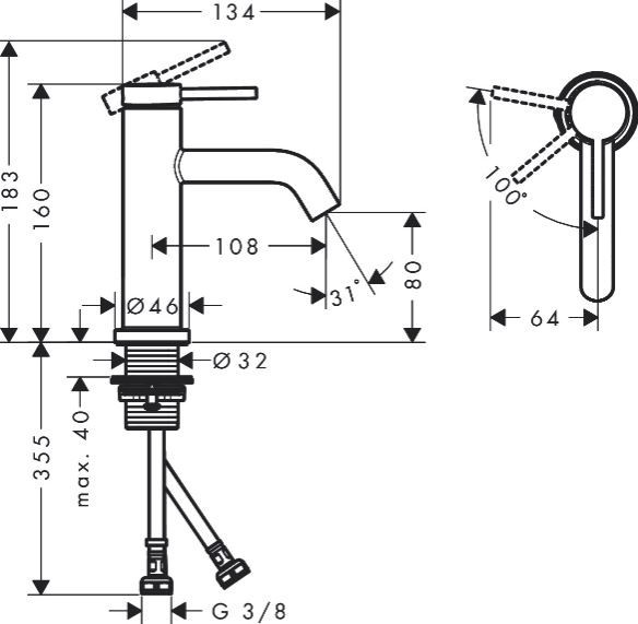 Hansgrohe Tecturis S bateria umywalkowa 80 CoolStart EcoSmart bez korka brąz szczotkowany 73301140
