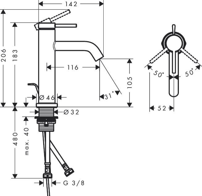 Hansgrohe Tecturis S bateria umywalkowa 110 EcoSmart z korkem automatycznym brąz szczotkowany 73310140