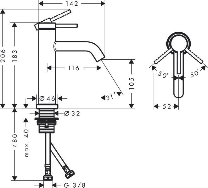 Hansgrohe Tecturis S bateria umywalkowa 110 EcoSmart bez korka biały mat 73311700