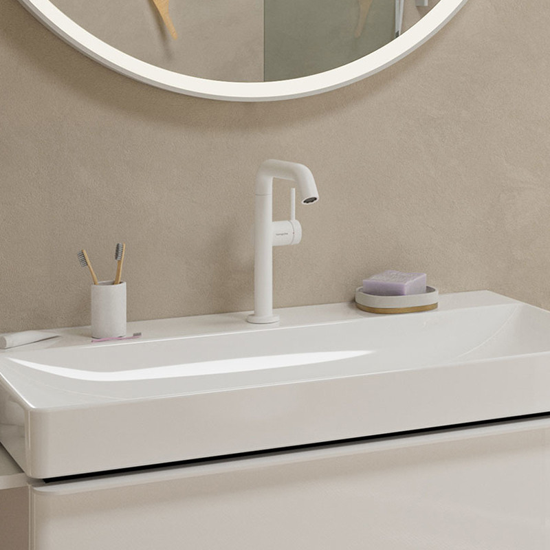 Hansgrohe Tecturis S bateria umywalkowa 210 Fine z obrotową wylewką CoolStart Ecosmart z korkiem klik-klak push-open biały mat 73360700